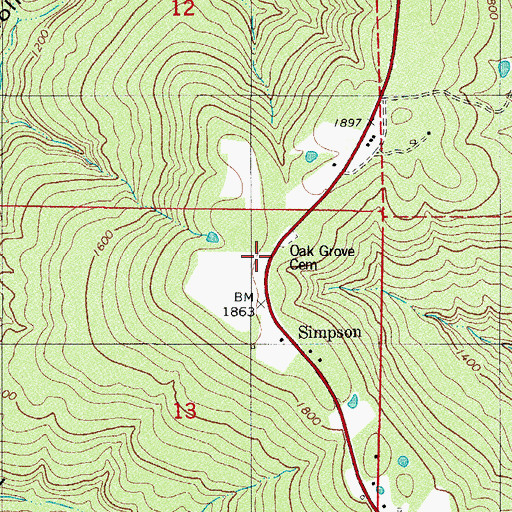 Topographic Map of Oak Grove School (historical), AR
