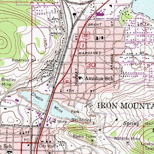 Topographic Map of Amidon School, MI