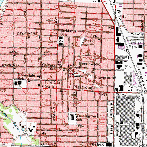 Topographic Map of Amos Park, MI