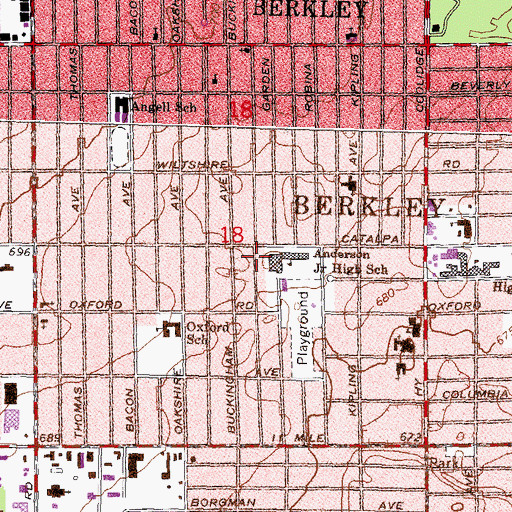 Topographic Map of Anderson Junior High School, MI