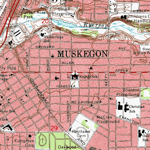 Topographic Map of Angell School, MI