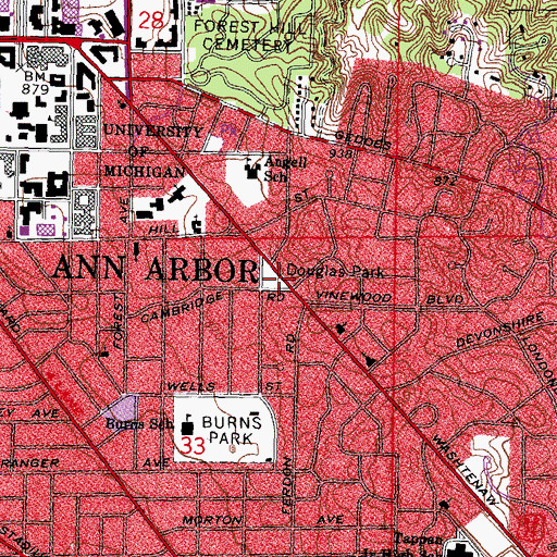 Topographic Map of Ann Arbor, MI