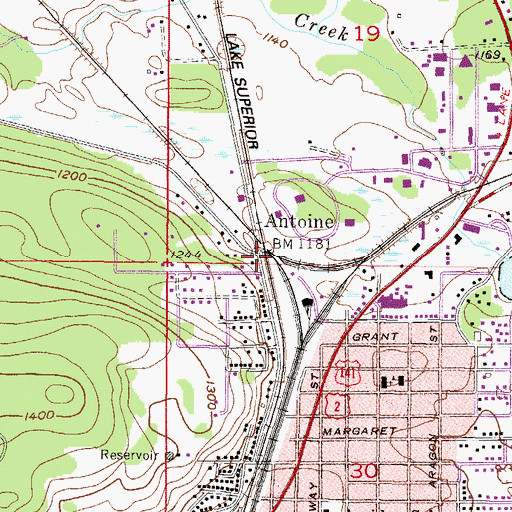 Topographic Map of Antoine, MI