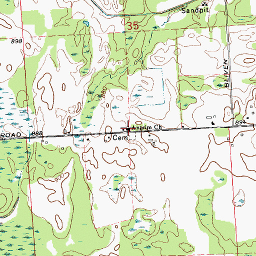 Topographic Map of Antrim Church, MI
