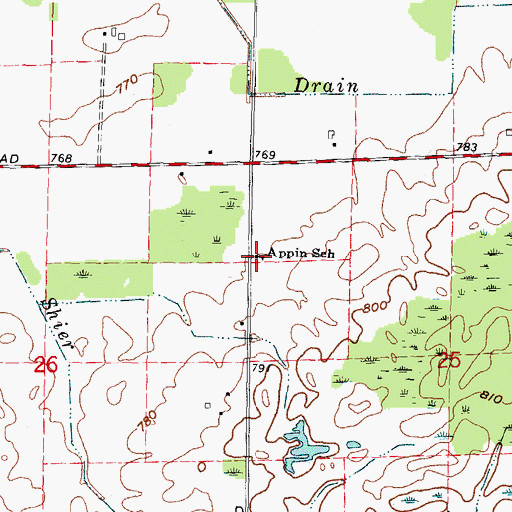 Topographic Map of Appin School, MI