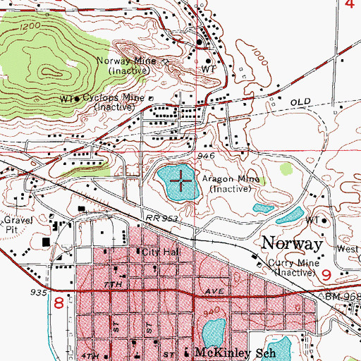Topographic Map of Aragon Mine, MI