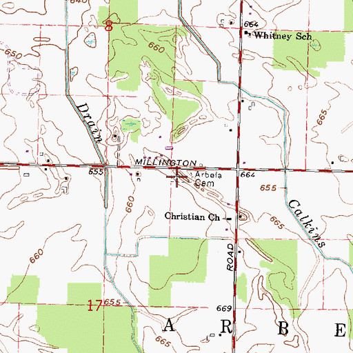 Topographic Map of Arbela Cemetery, MI