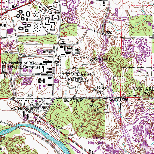 Topographic Map of Arborcrest Cemetery, MI