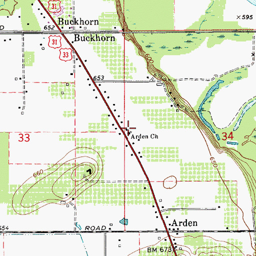 Topographic Map of Arden Church, MI