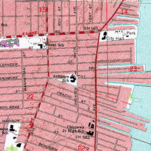 Topographic Map of Ardmore School, MI