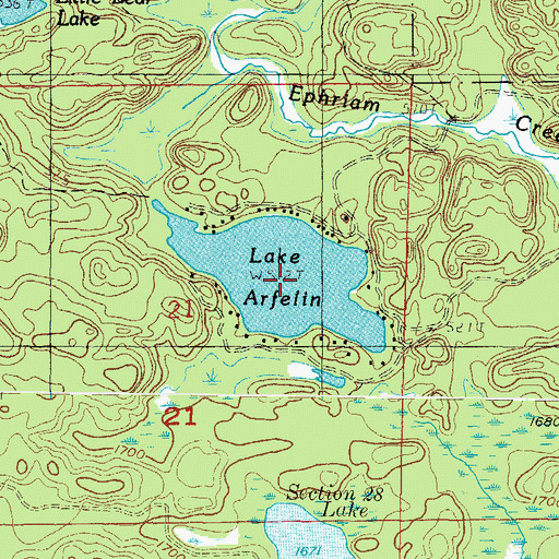 Topographic Map of Lake Arfelin, MI