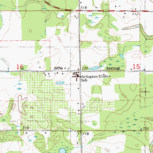 Topographic Map of Arlington Center School, MI