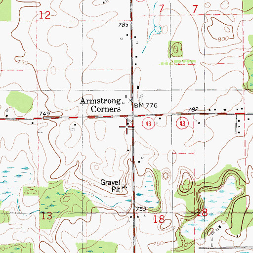 Topographic Map of Armstrong Corners, MI