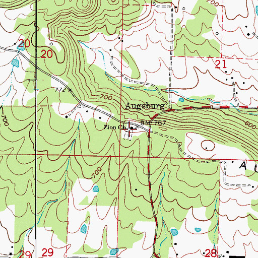Topographic Map of Zion Lutheran Church of Augsburg, AR