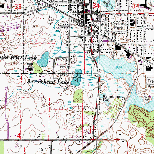 Topographic Map of Arrowhead Lake, MI