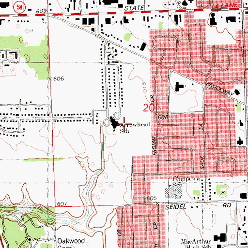 Topographic Map of Arrowhead School, MI