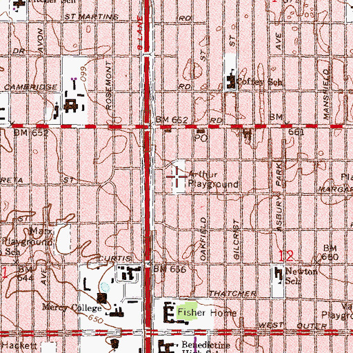 Topographic Map of Arthur Playground, MI