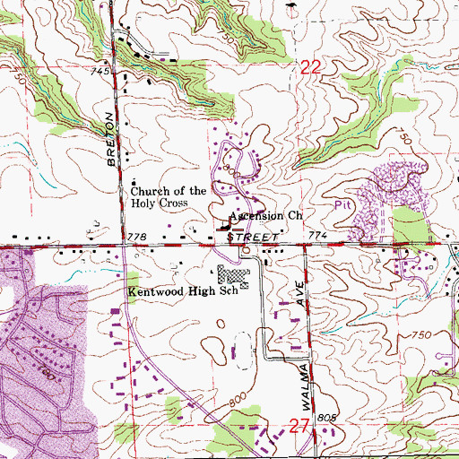 Topographic Map of Ascension Church, MI