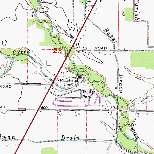 Topographic Map of Ash Center Cemetery, MI