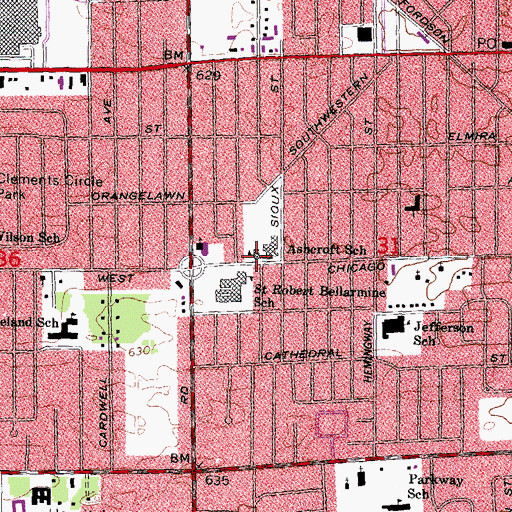 Topographic Map of Ashcroft School, MI