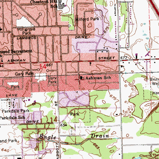 Topographic Map of Ashman School, MI