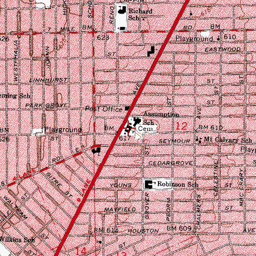 Topographic Map of Assumption School, MI