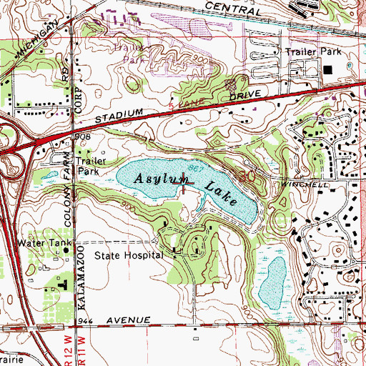 Topographic Map of Asylum Lake, MI
