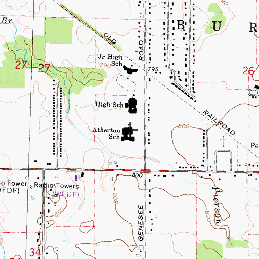 Topographic Map of Atherton School, MI