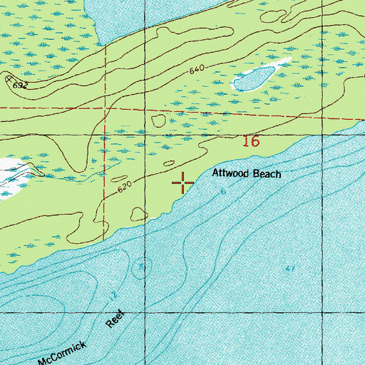 Topographic Map of Attwood Beach, MI