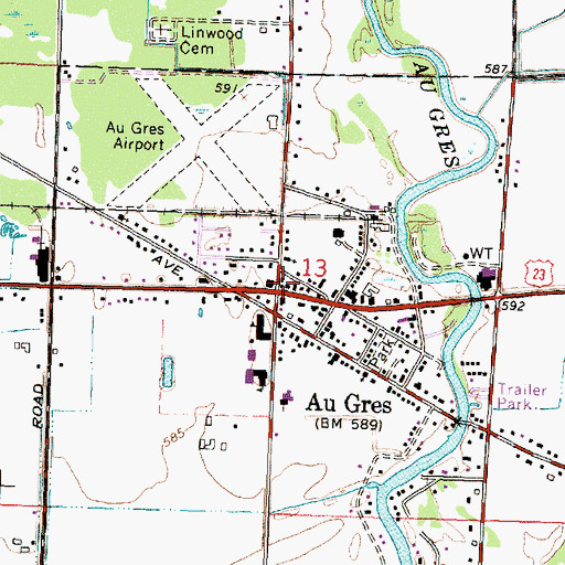 Topographic Map of Au Gres, MI
