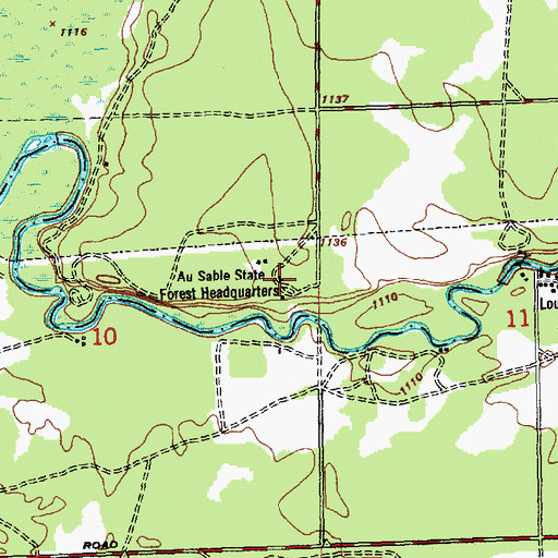 Topographic Map of Au Sable State Forest Headquarters, MI