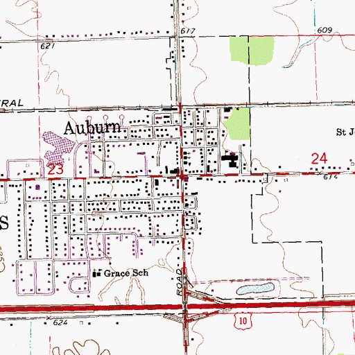 Topographic Map of Auburn, MI