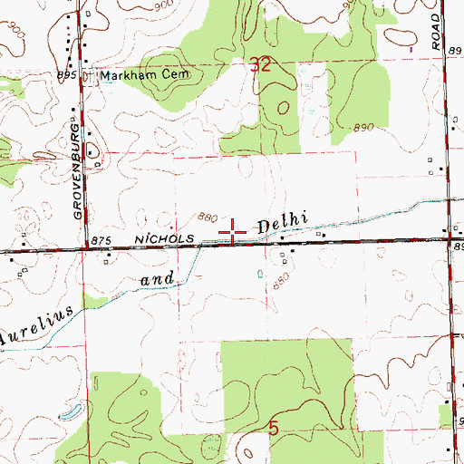Topographic Map of Aurelius and Delhi Drain, MI