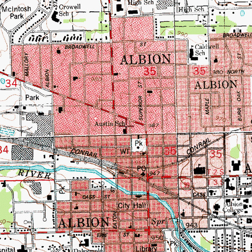 Topographic Map of Austin School, MI