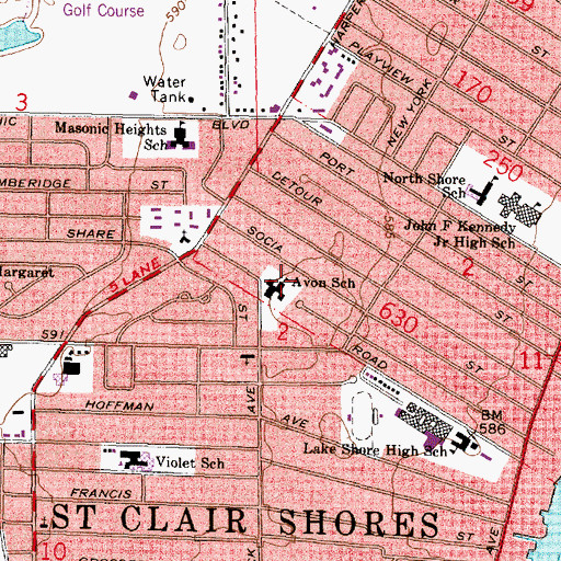 Topographic Map of Avon School, MI