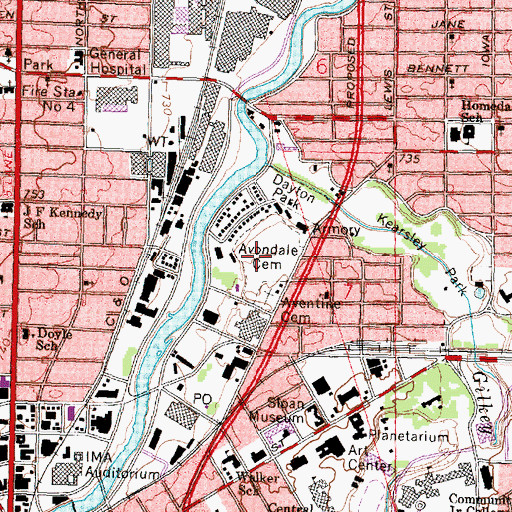 Topographic Map of Avondale Cemetery, MI