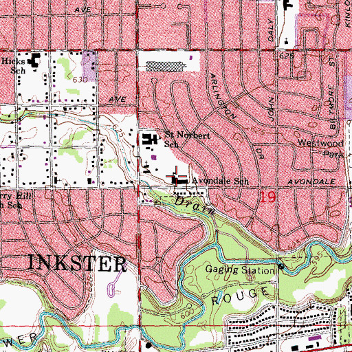 Topographic Map of Avondale School, MI