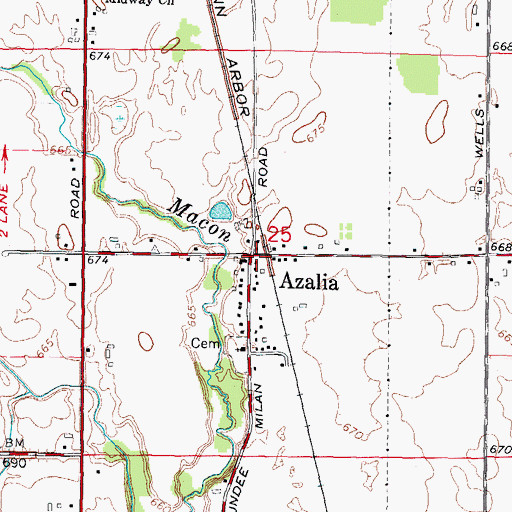 Topographic Map of Azalia, MI