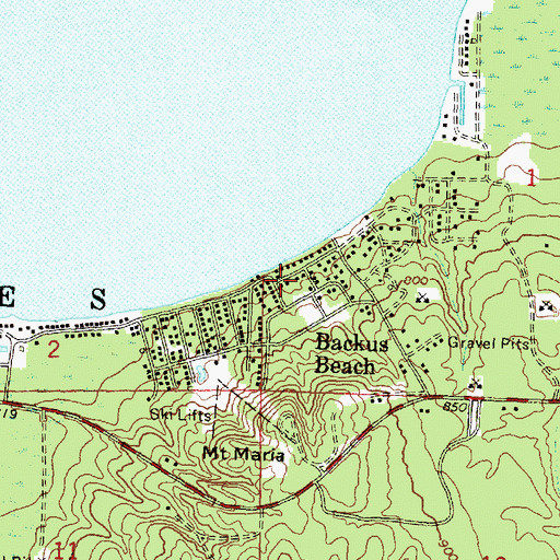 Topographic Map of Backus Beach, MI