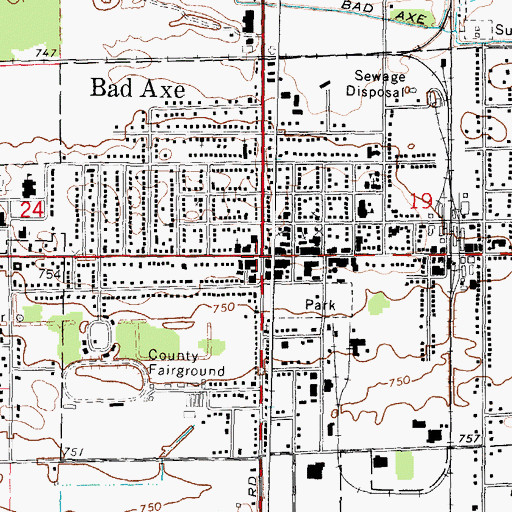 Topographic Map of Bad Axe, MI