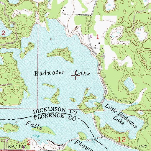Topographic Map of Badwater Lake, MI