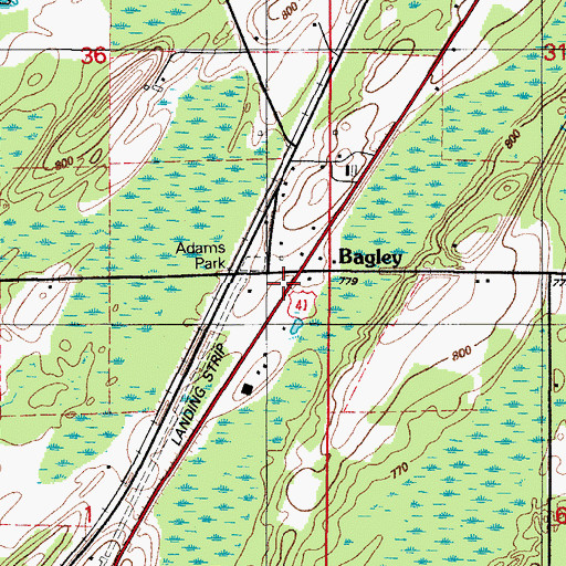 Topographic Map of Bagley, MI
