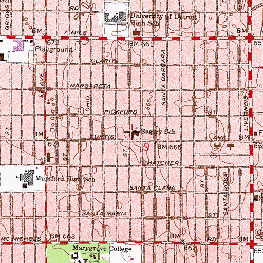 Topographic Map of Bagley School, MI
