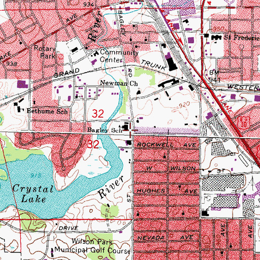 Topographic Map of Bagley School, MI