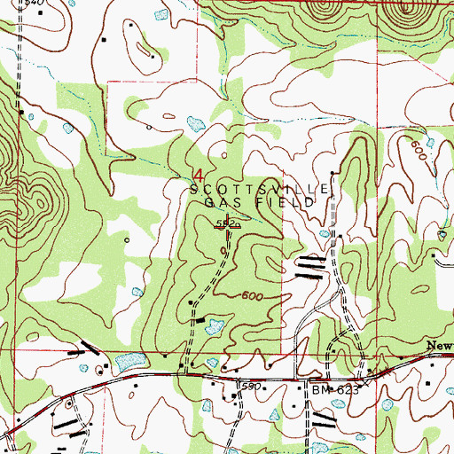 Topographic Map of Scottsville Gas Field, AR