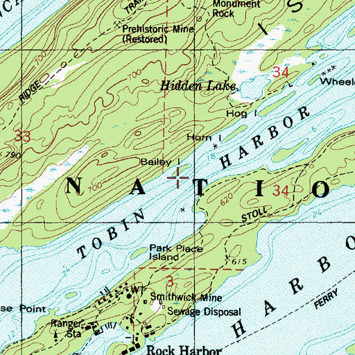 Topographic Map of Bailey Island, MI