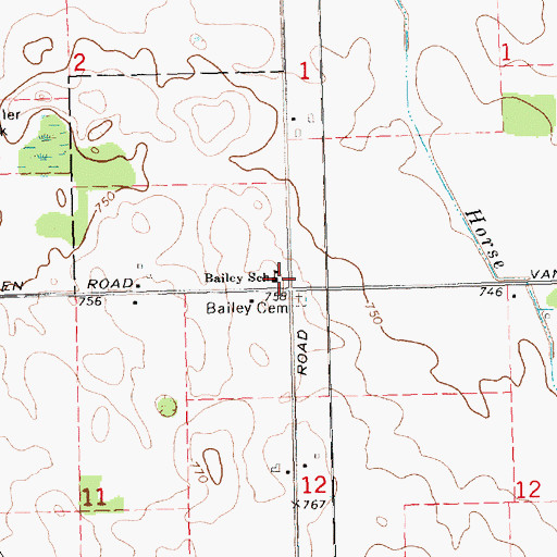 Topographic Map of Bailey School, MI