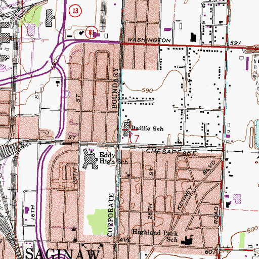 Topographic Map of Baillie School, MI