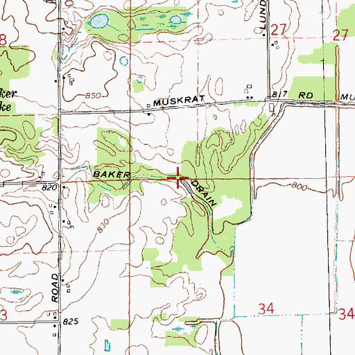 Topographic Map of Baker Drain, MI