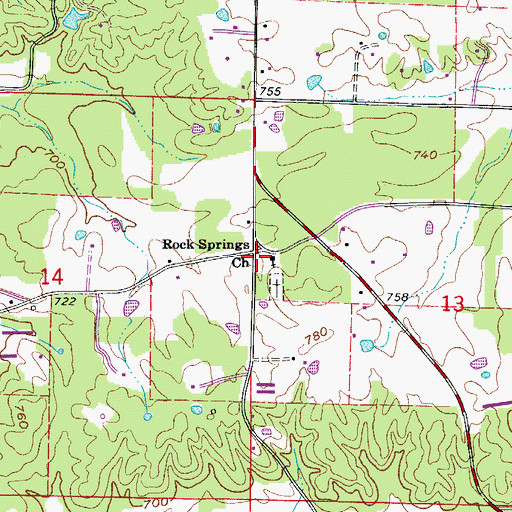 Topographic Map of Rock Springs School (historical), AR